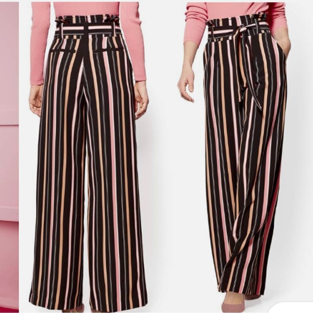 New York & Co 7th Avenue striped belted paper bag dress pants. Size 14. - Picture 4 of 4